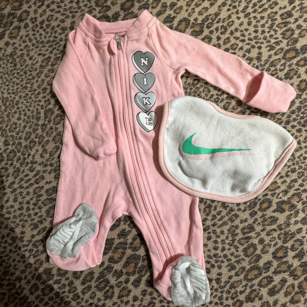 Nike Pink and Gray Baby Footie with Bib